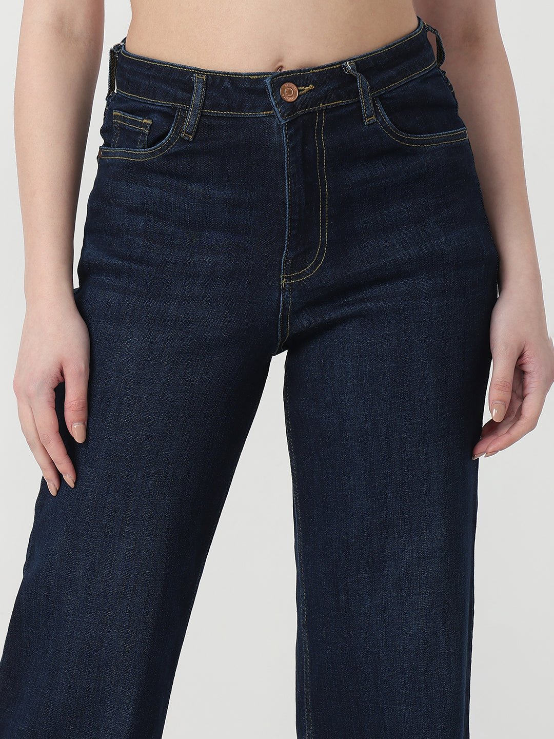 Women Dark Blue High-Rise Wide Leg Jeans