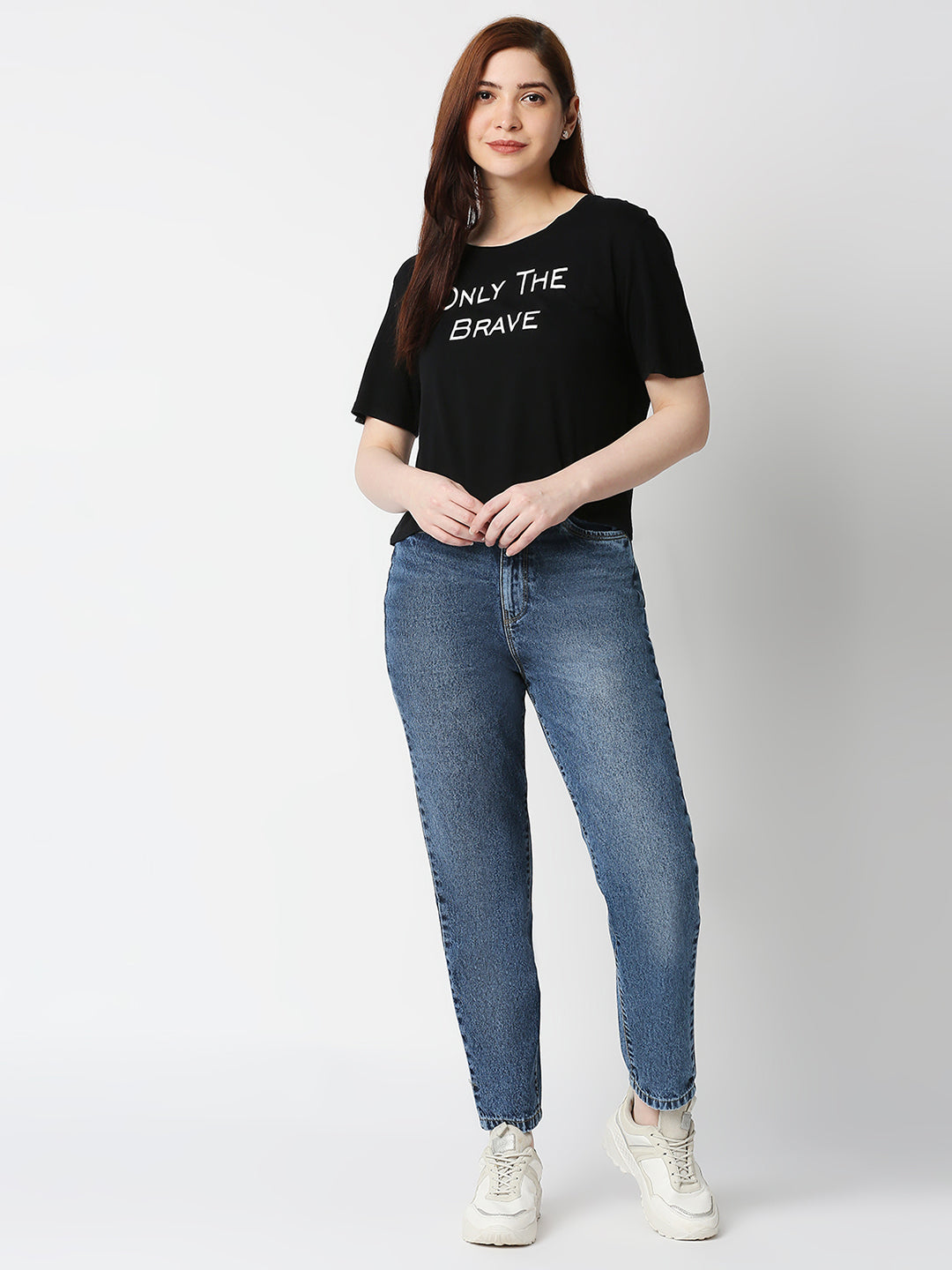 Women Dark Blue High-Rise Mom Fit Jeans