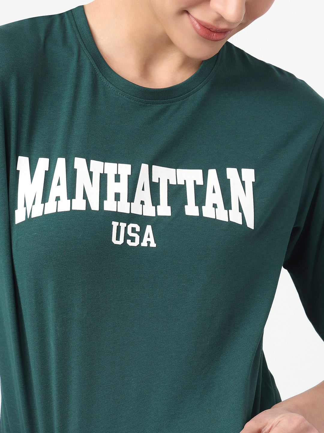 Women Bottle Green Graphic Crop Tees