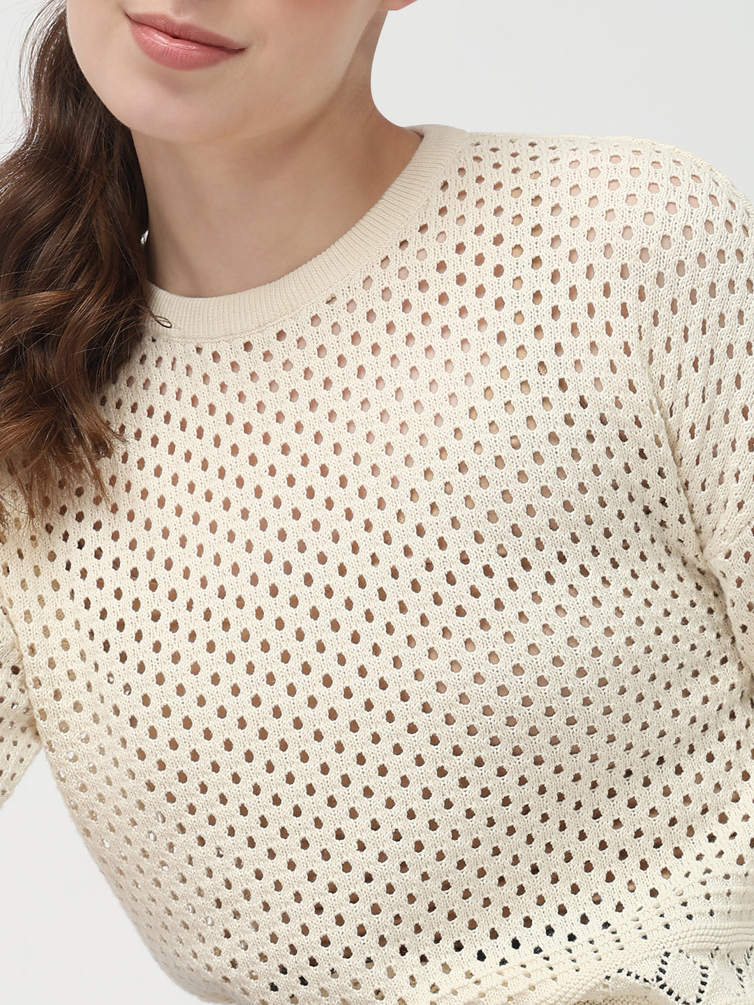 Women Ivory Slim Fit Flat Knit