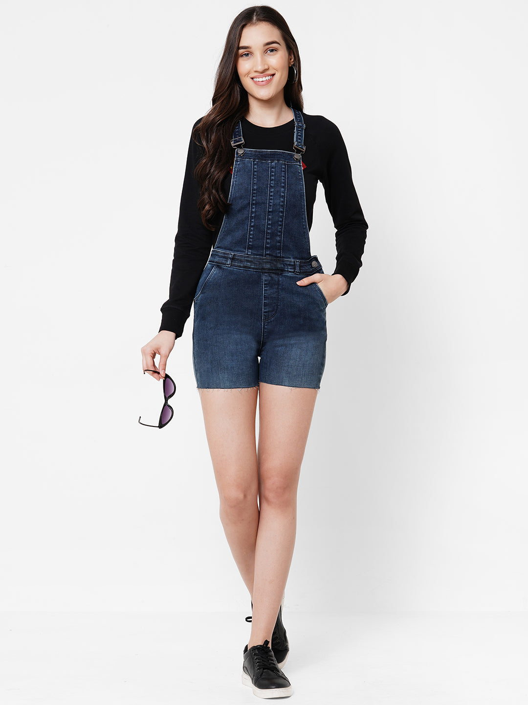 Women Washed Panelled Short Dungaree