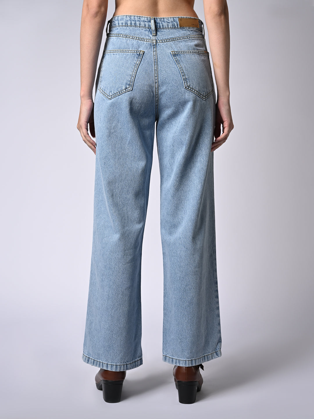 Women Light Blue High-Rise Wide Leg Jeans