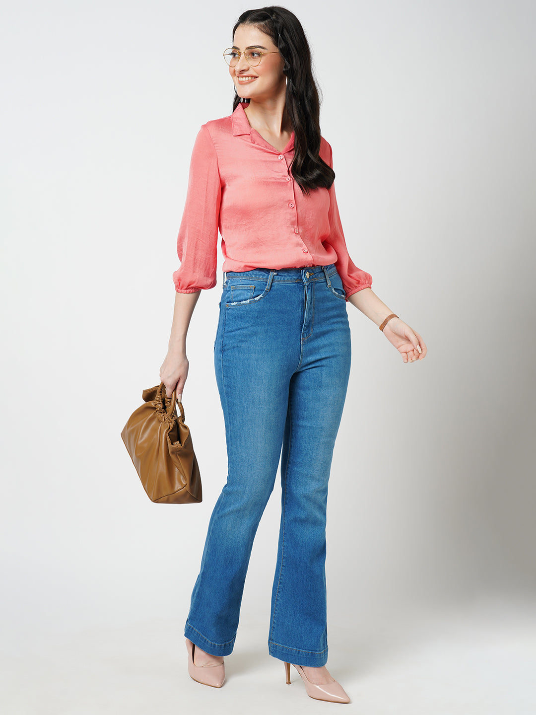 Women High-Rise Mini Wide Flare Jeans