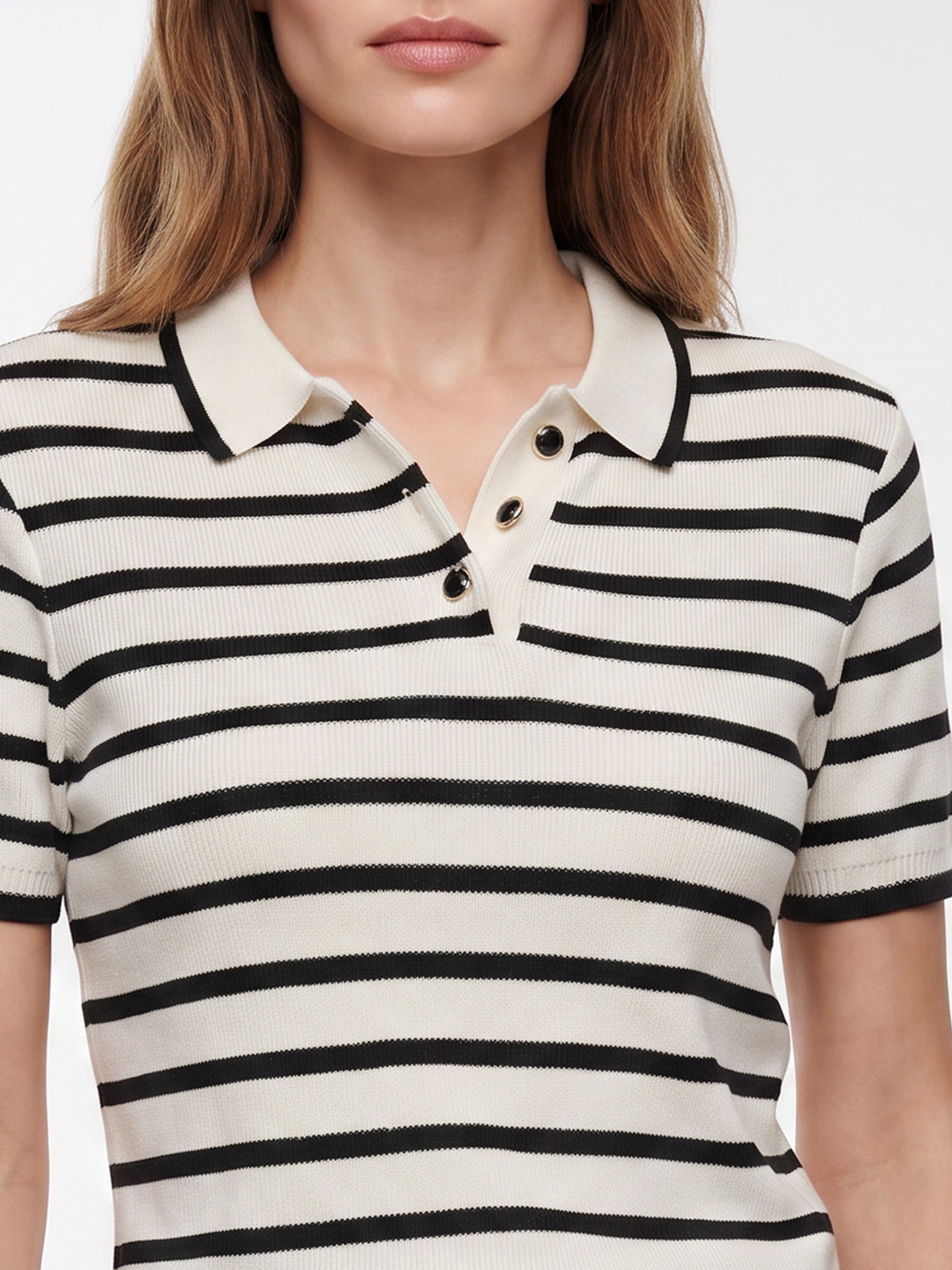 Women Black/White Stripe Flat Knit