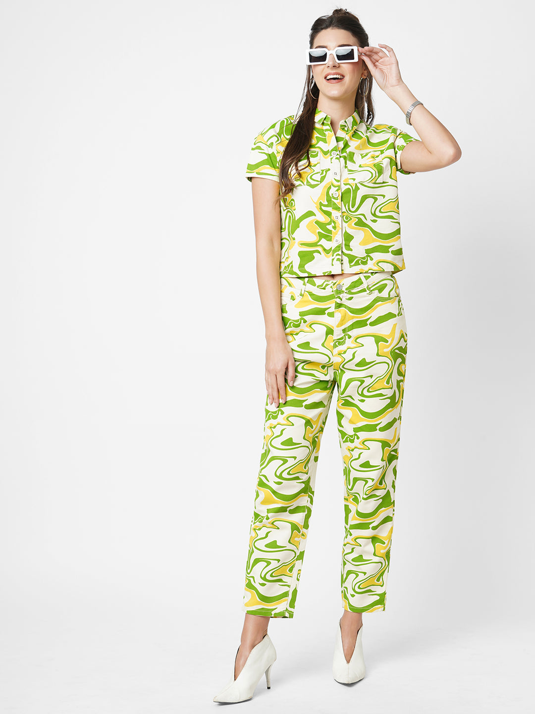 Women Jade Swirl Crop Shirt