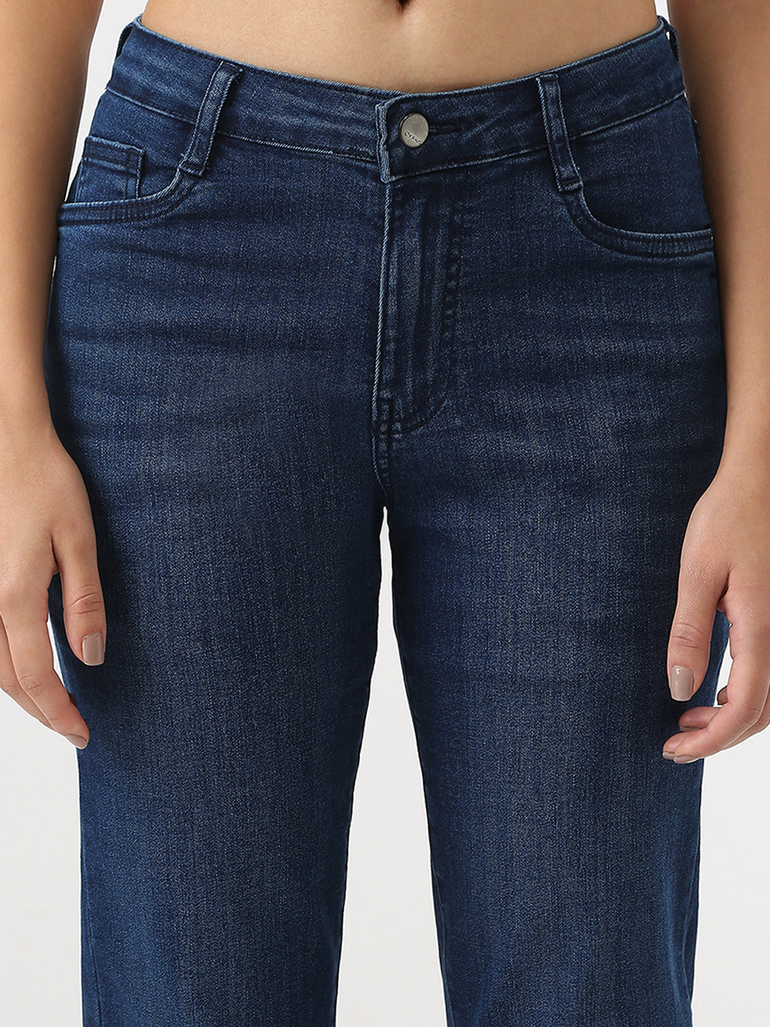 Women Dark Blue High-Rise Snug Straight Jeans