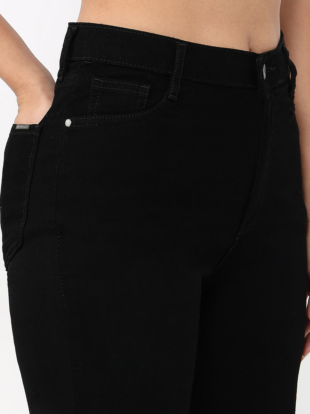 Women Black High-Rise Crop Wide Leg Jeans