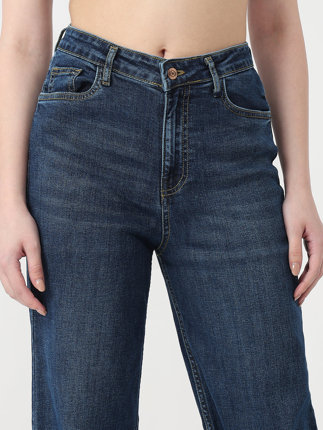 Women Dark Blue High-Rise Straight Jeans