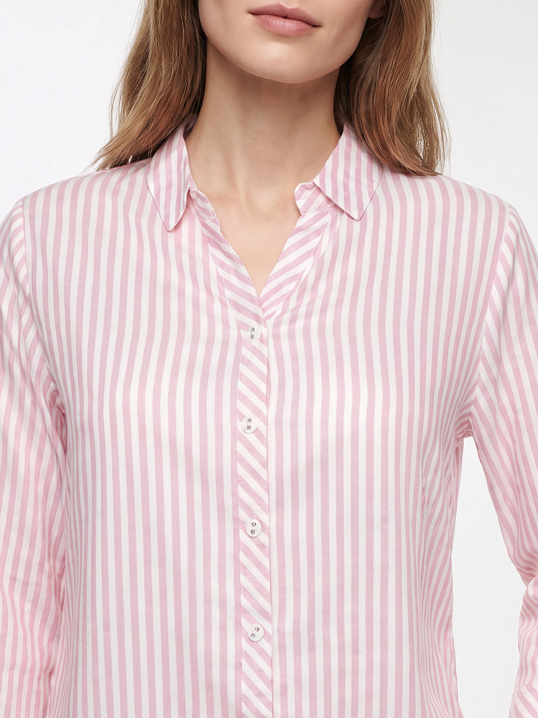 Women Pink/White Stripe Shirt