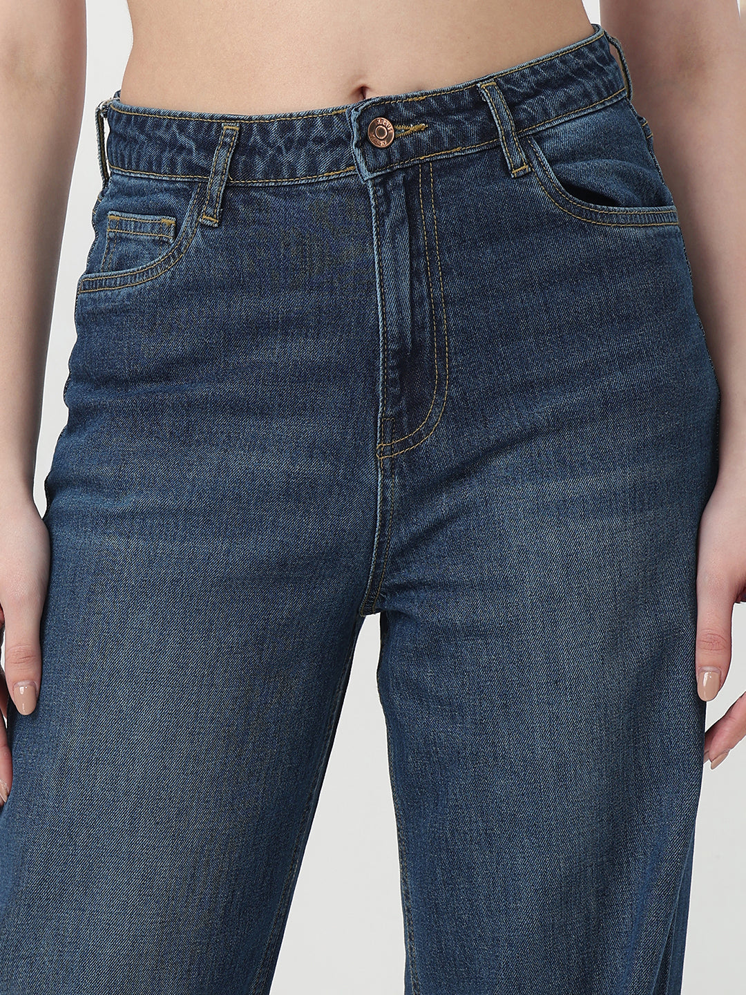 Women Blue High-Rise Barrel Jeans