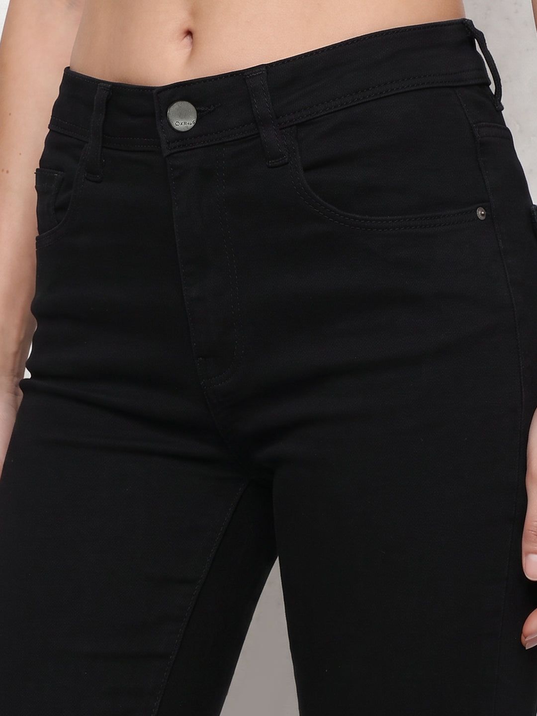 Women Black High-Rise Mini Flare Jeans