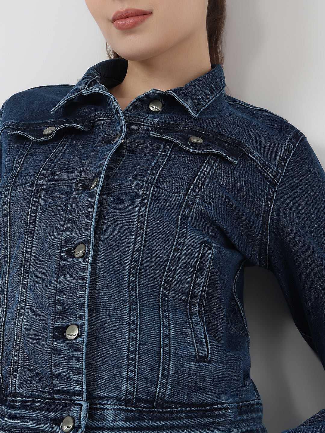 Women Dark Blue Slim Fit Jacket