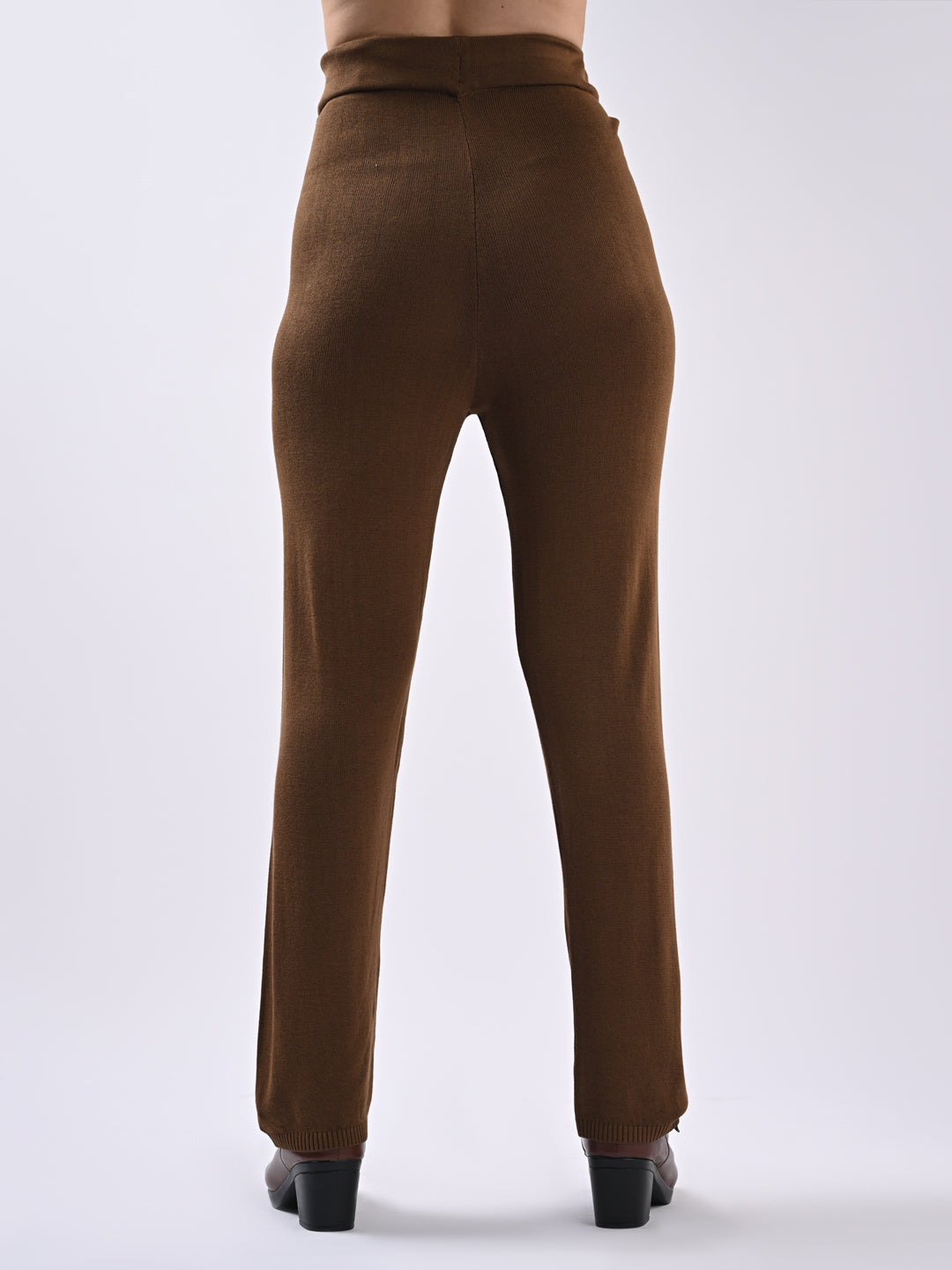 Women Sepia High-Rise Straight Fit Trousers