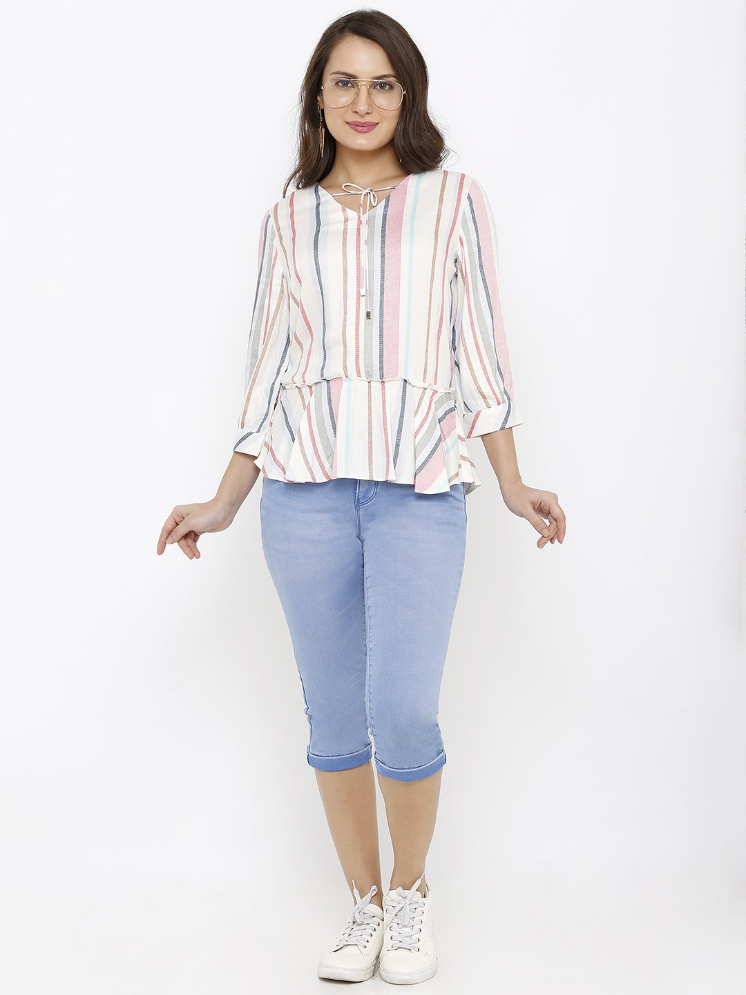 Women Blue High-Rise Capri
