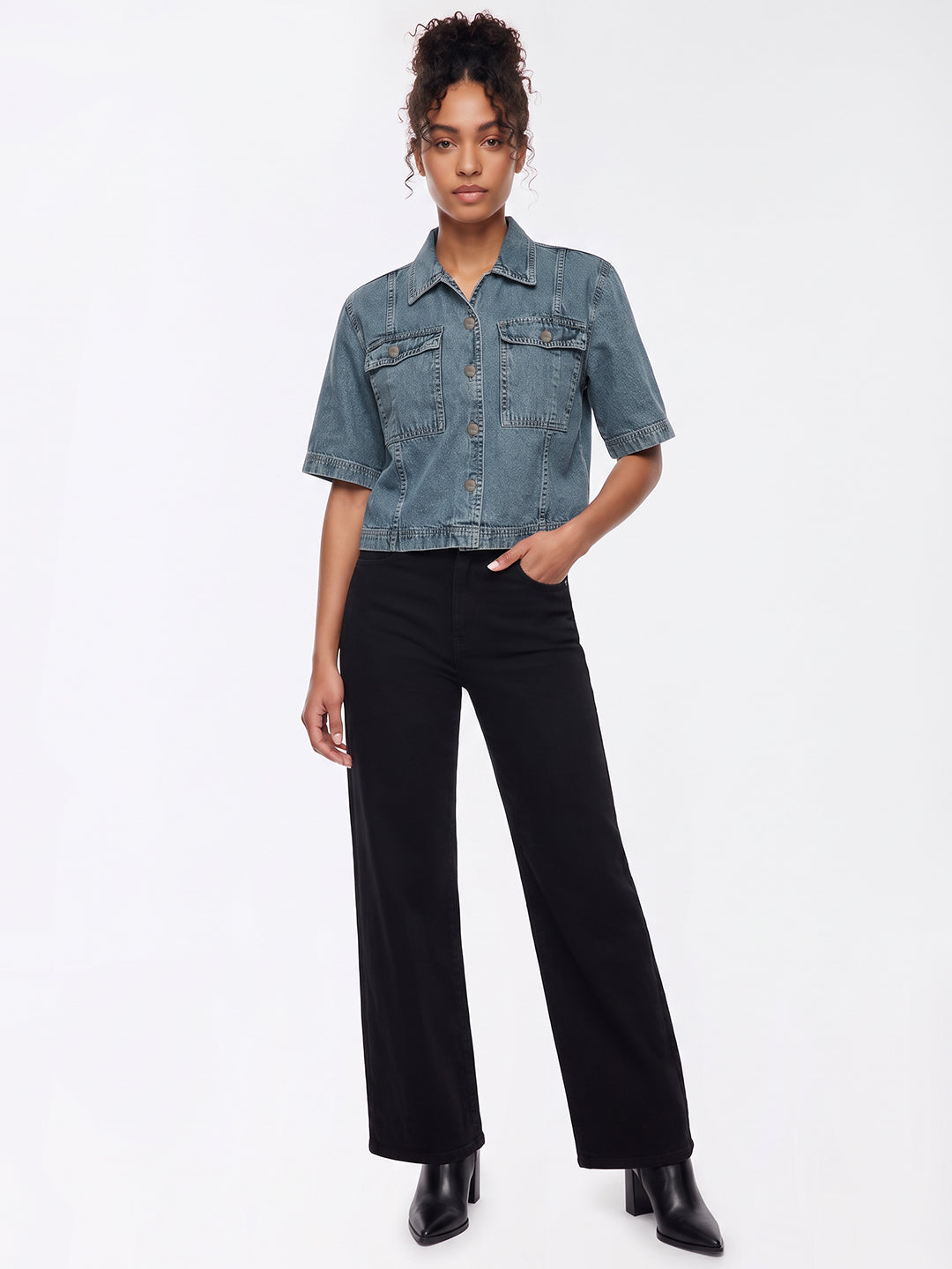 Blue Denim Crop Shirt
