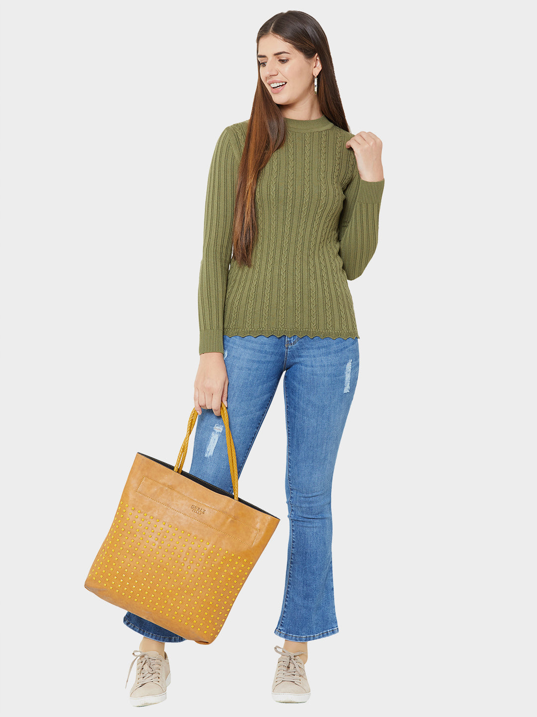 Women Olive Winter Sweater