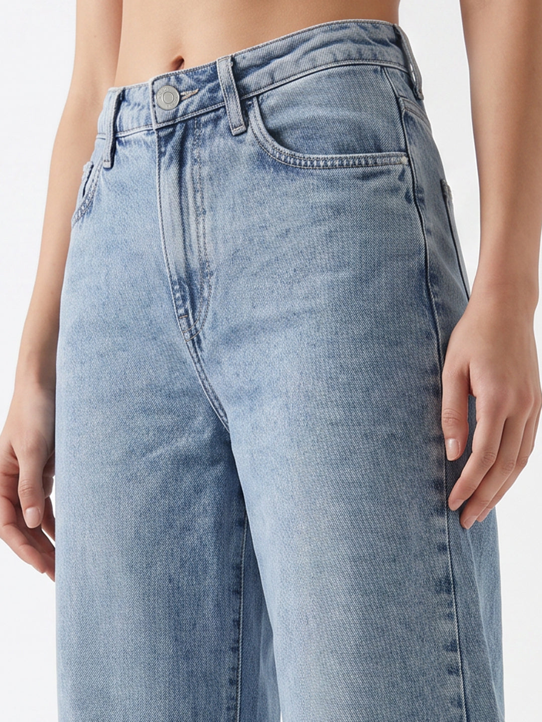 Women Light Blue High-Rise Super Wide Leg Jeans