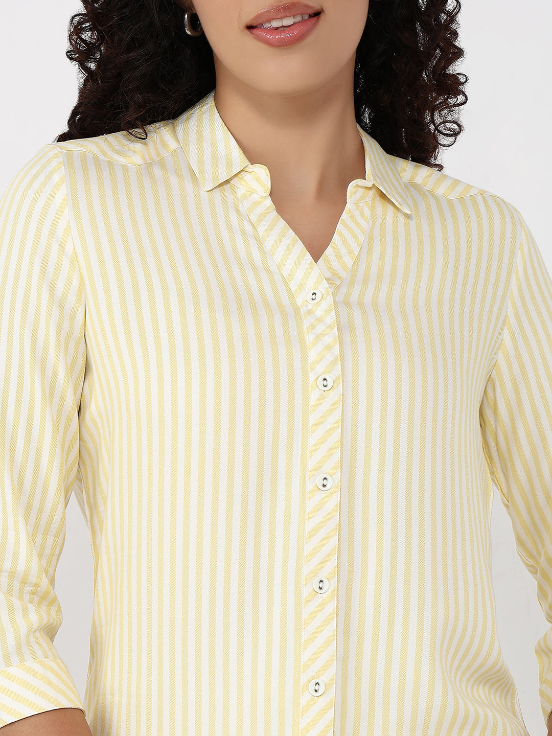 Women Lime/White Slim Fit Stripe Shirt