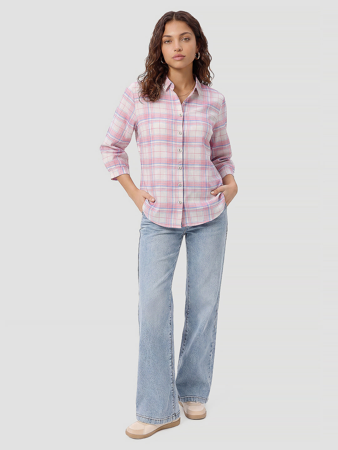Women Pink/White Checked Shirt