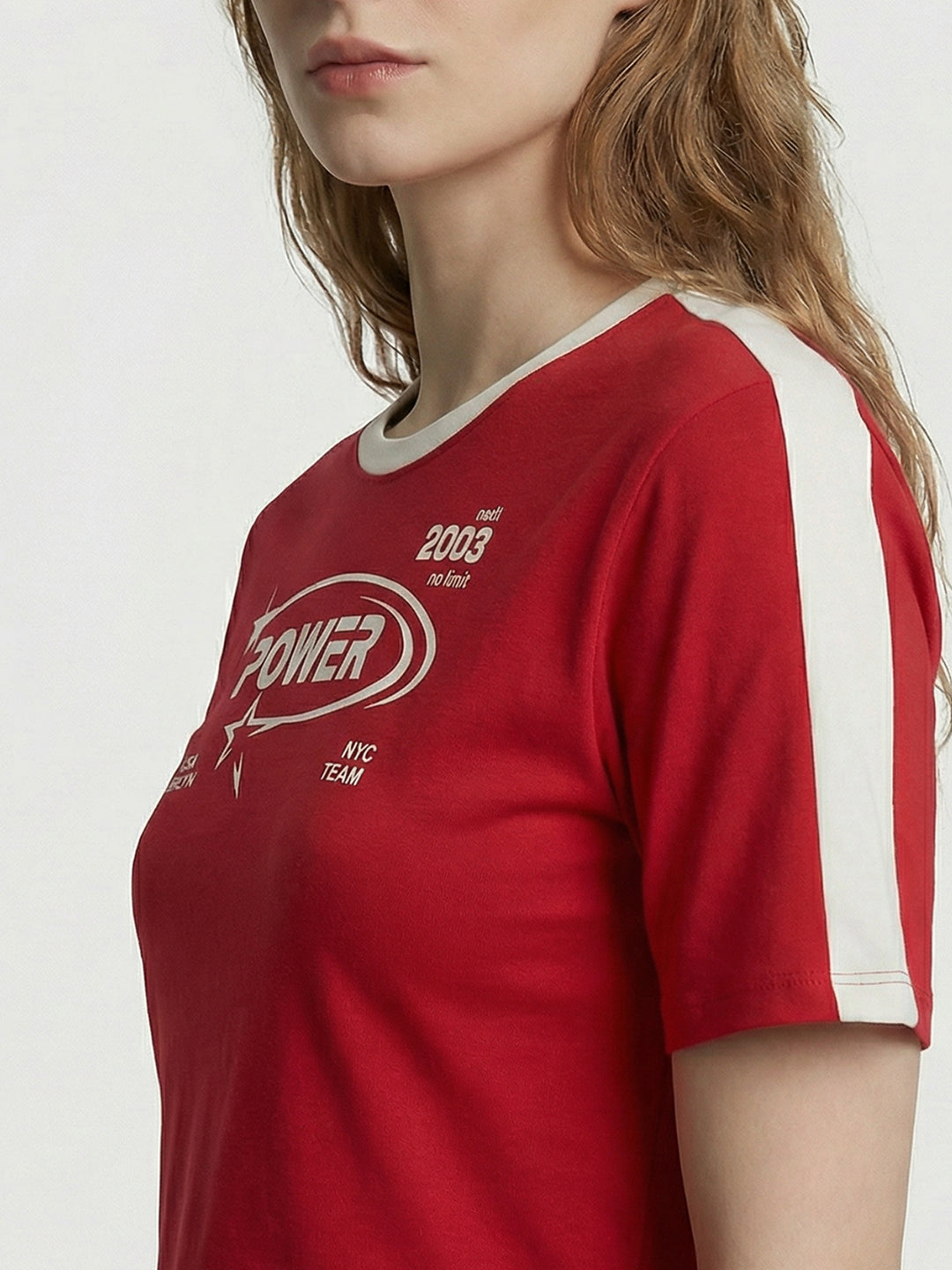 Women Red Graphic Crop Tees