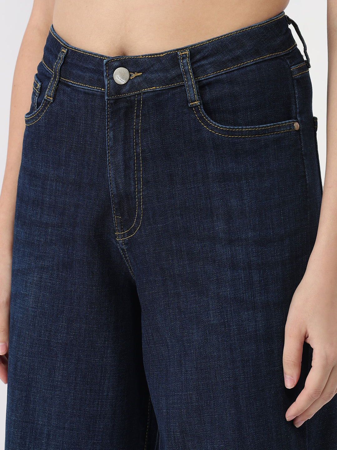 Women Dark Blue High-Rise Wide Leg Jeans