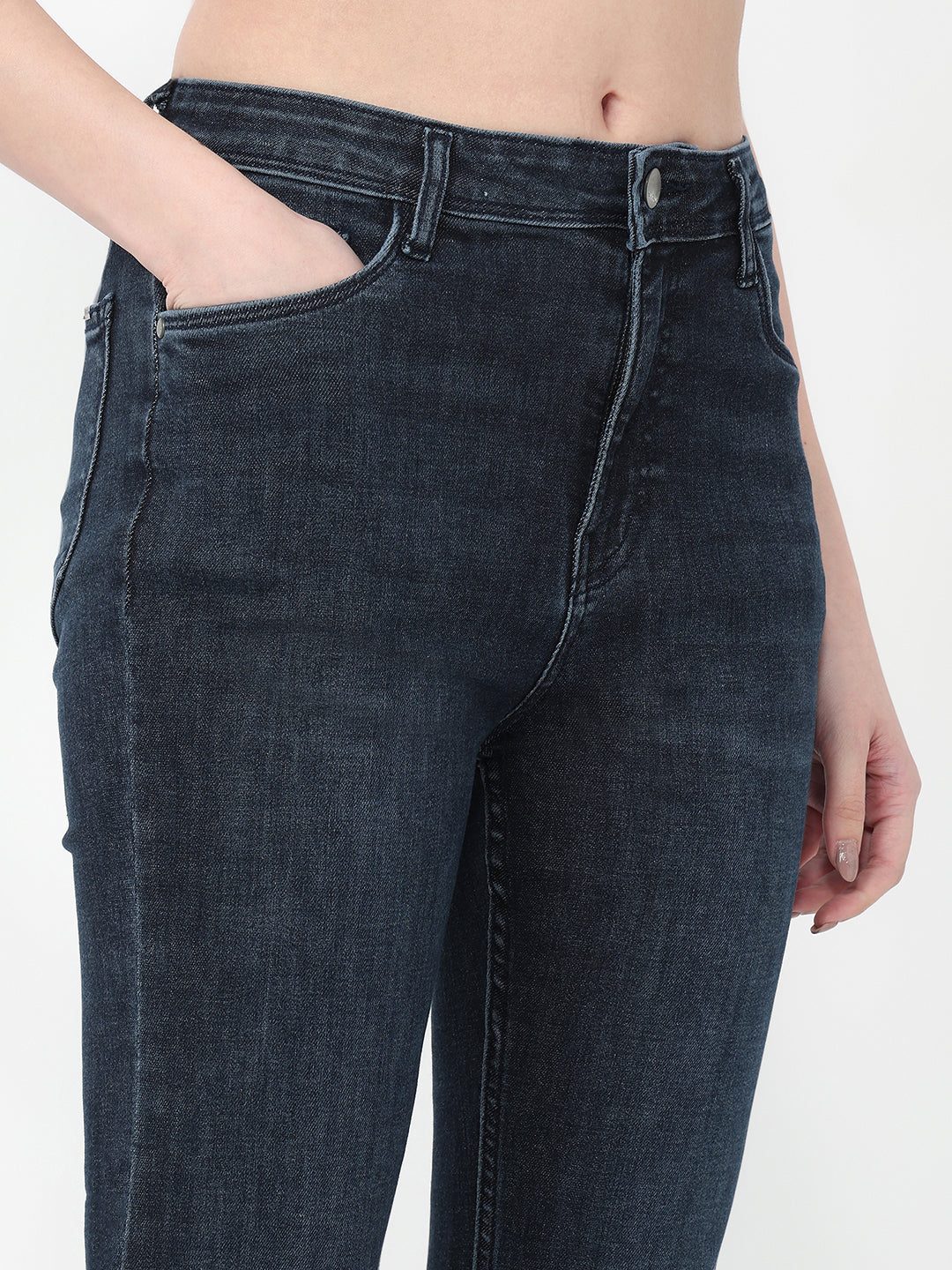 Women Slate Blue High-Rise Flare Jeans