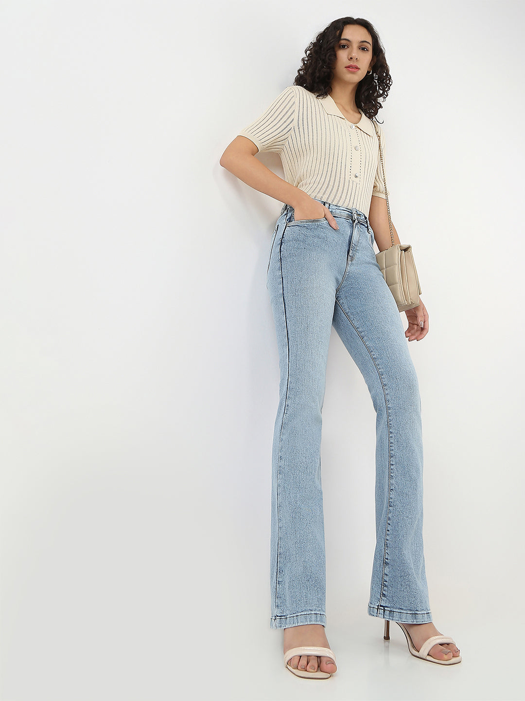 Women Light Blue High-Rise Flare Jeans