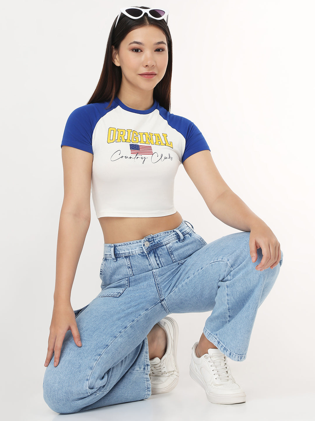 Women Ivory & Blue Slim Genz T-Shirt