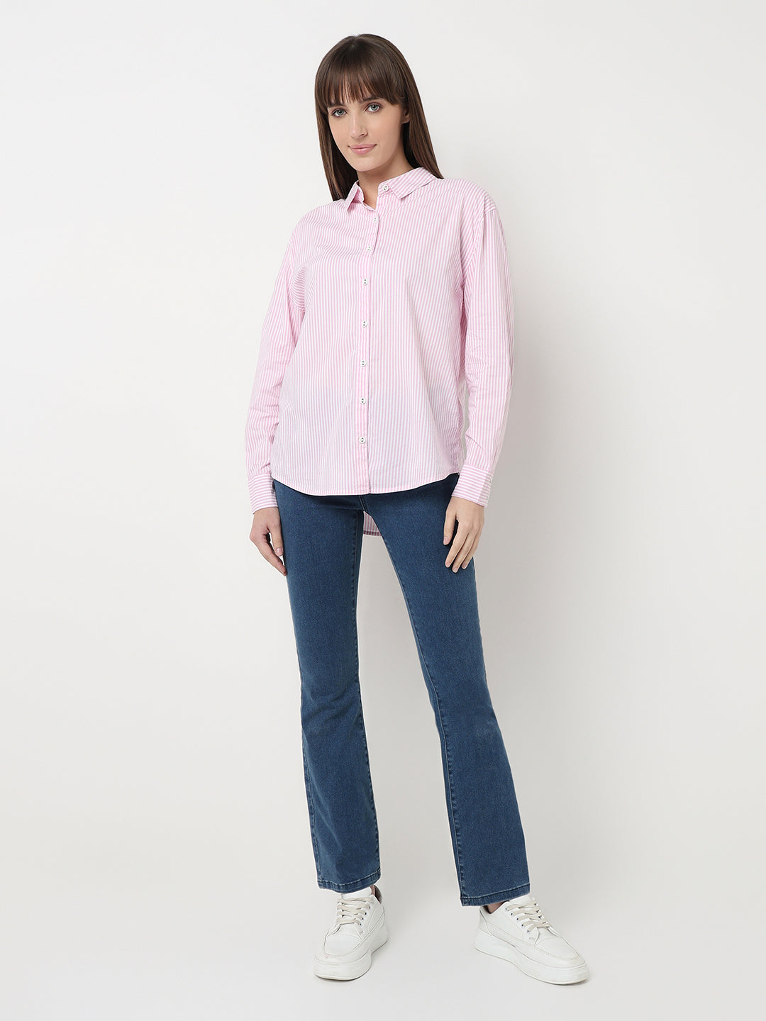 Women Pink/White Oversized Shirt