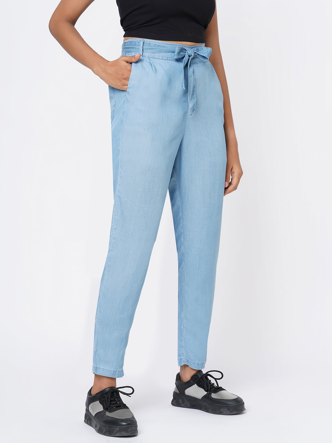 Women High-Rise Comfort Paper Bag Pants
