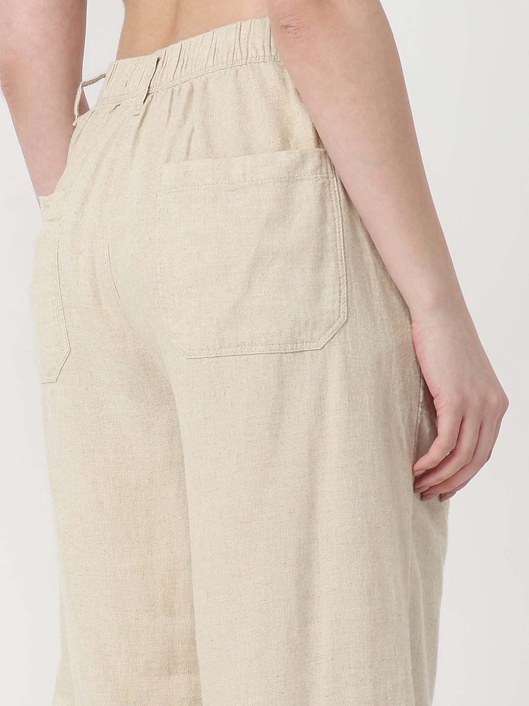 Women Natural High-Rise Loose Straight Paper Bag
