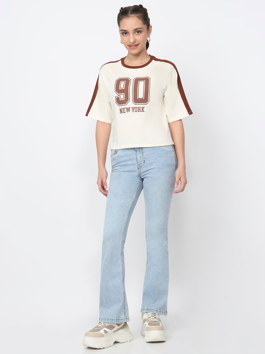 Women Ivory Graphic Crop Tees