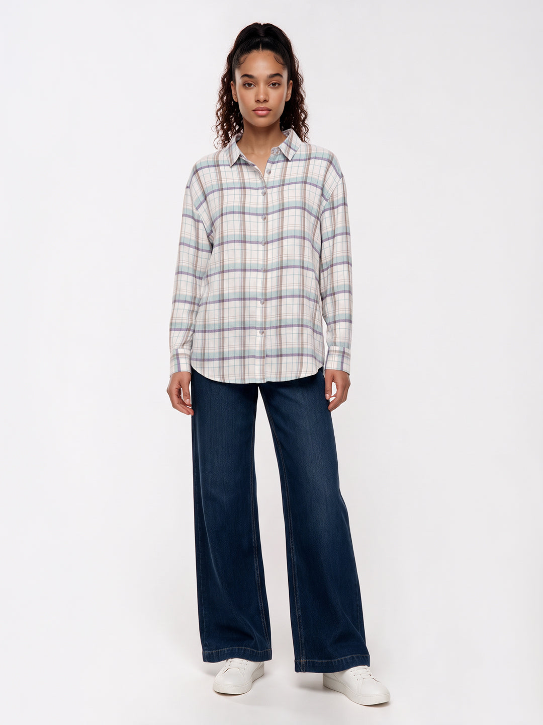 White/Blue Checks Oversized Shirt