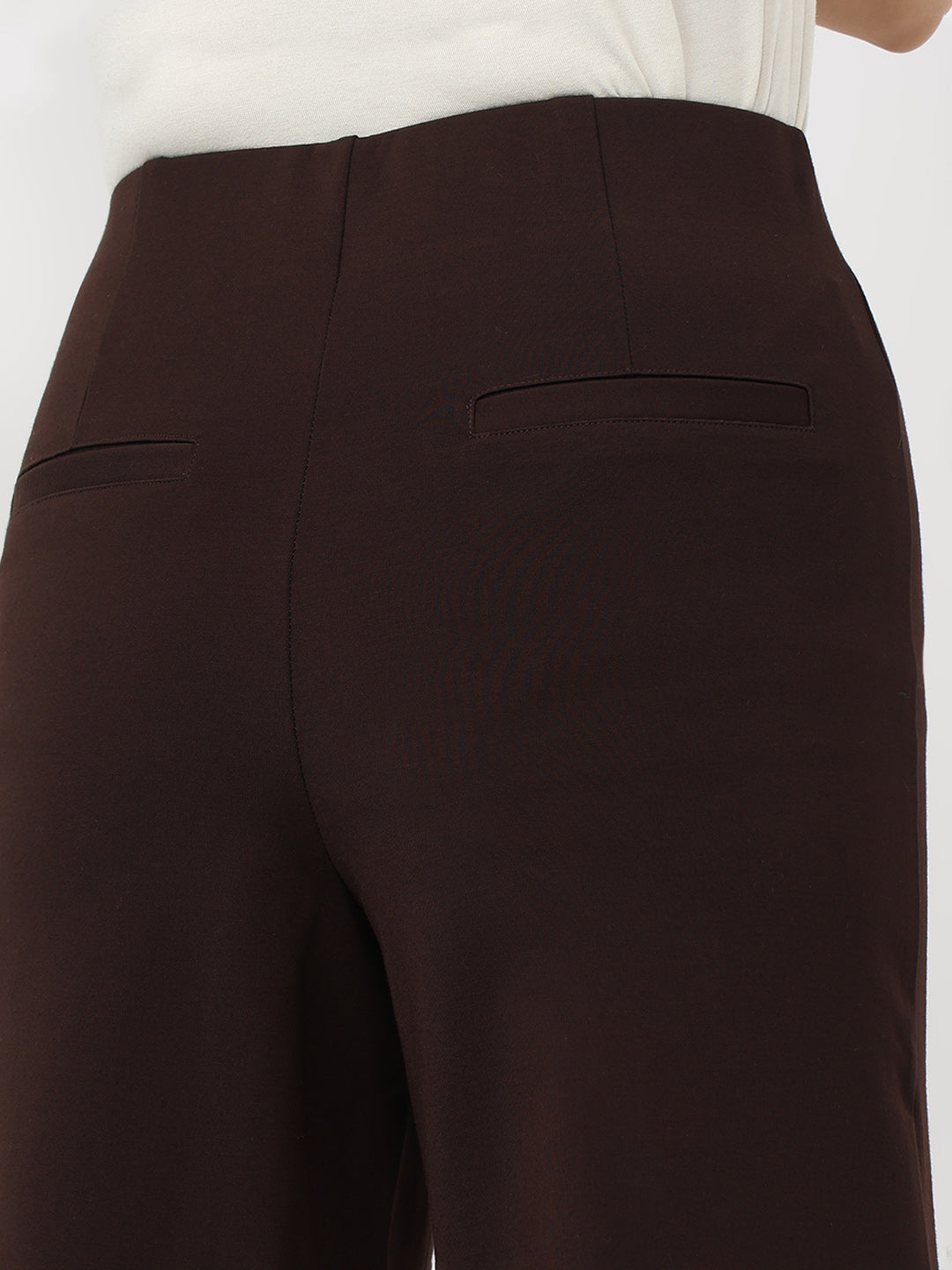Women Sepia Mid-Rise Wide Leg Treggings