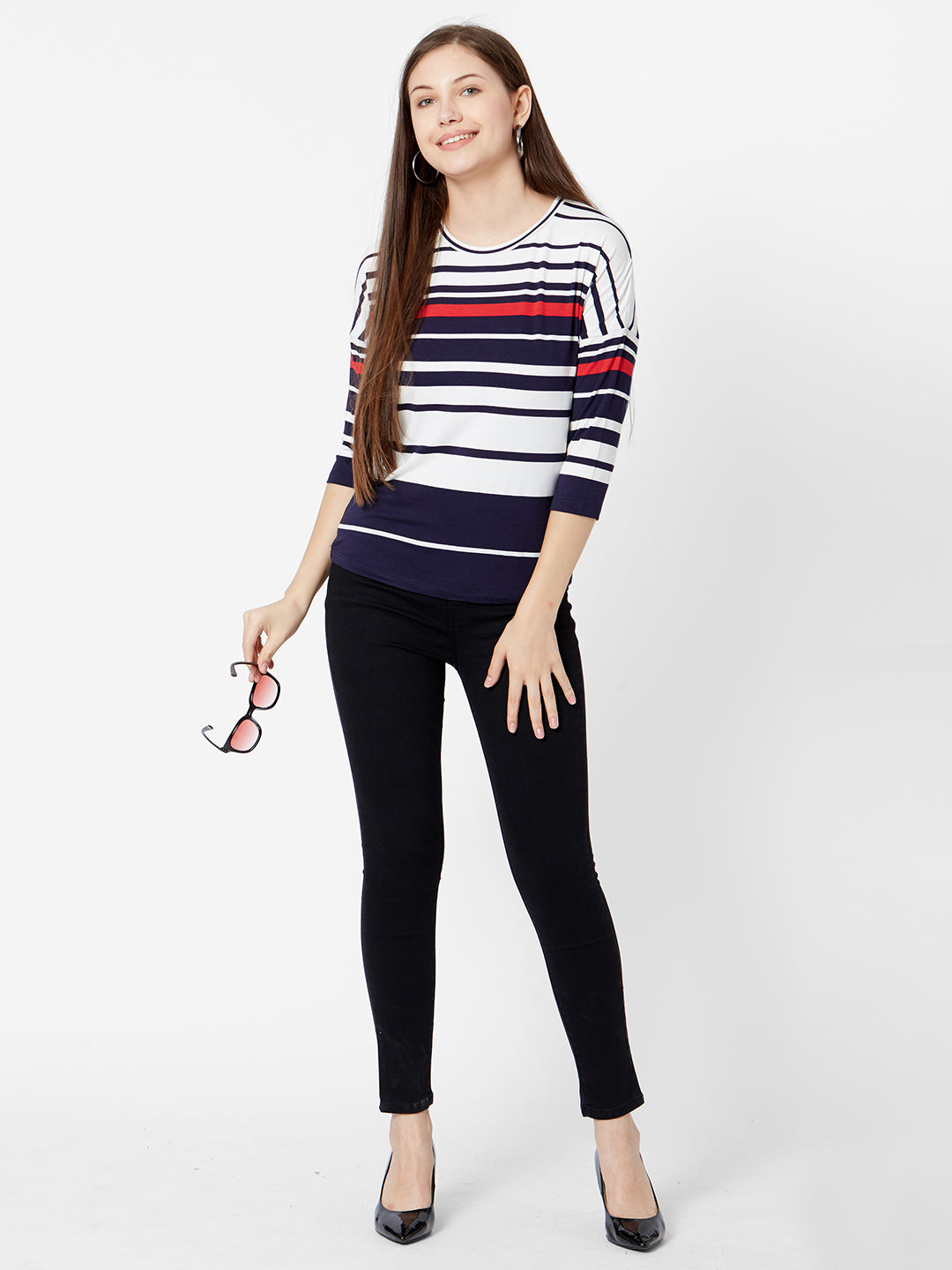 Women Navy/Off White Stripe T-Shirt