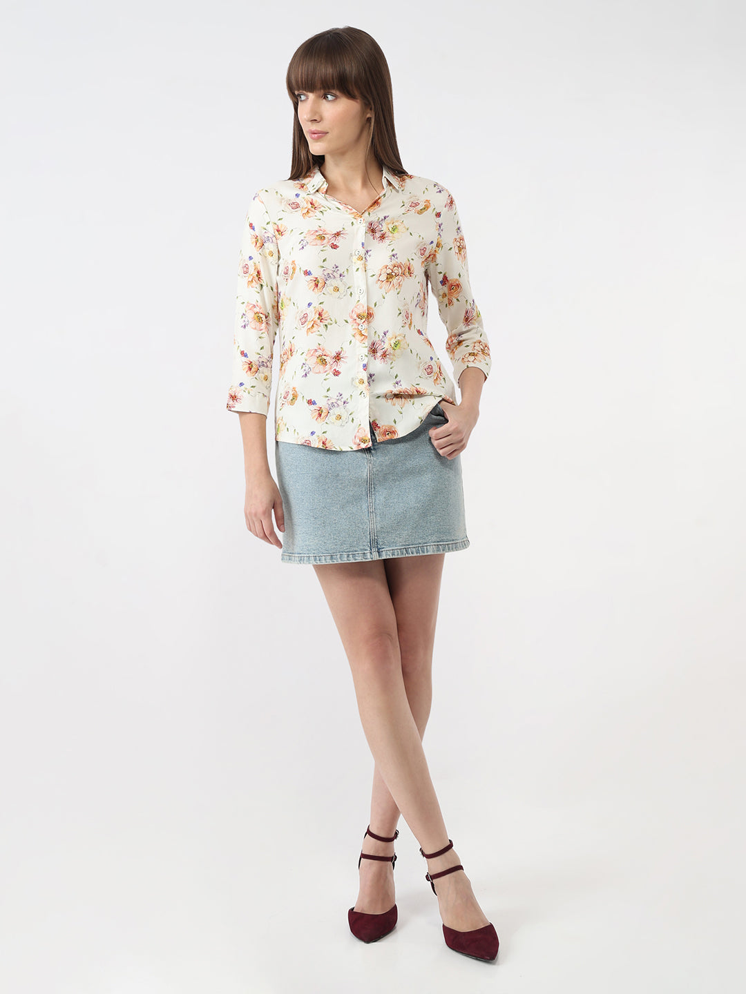 Women Floral Print Slim Shirt