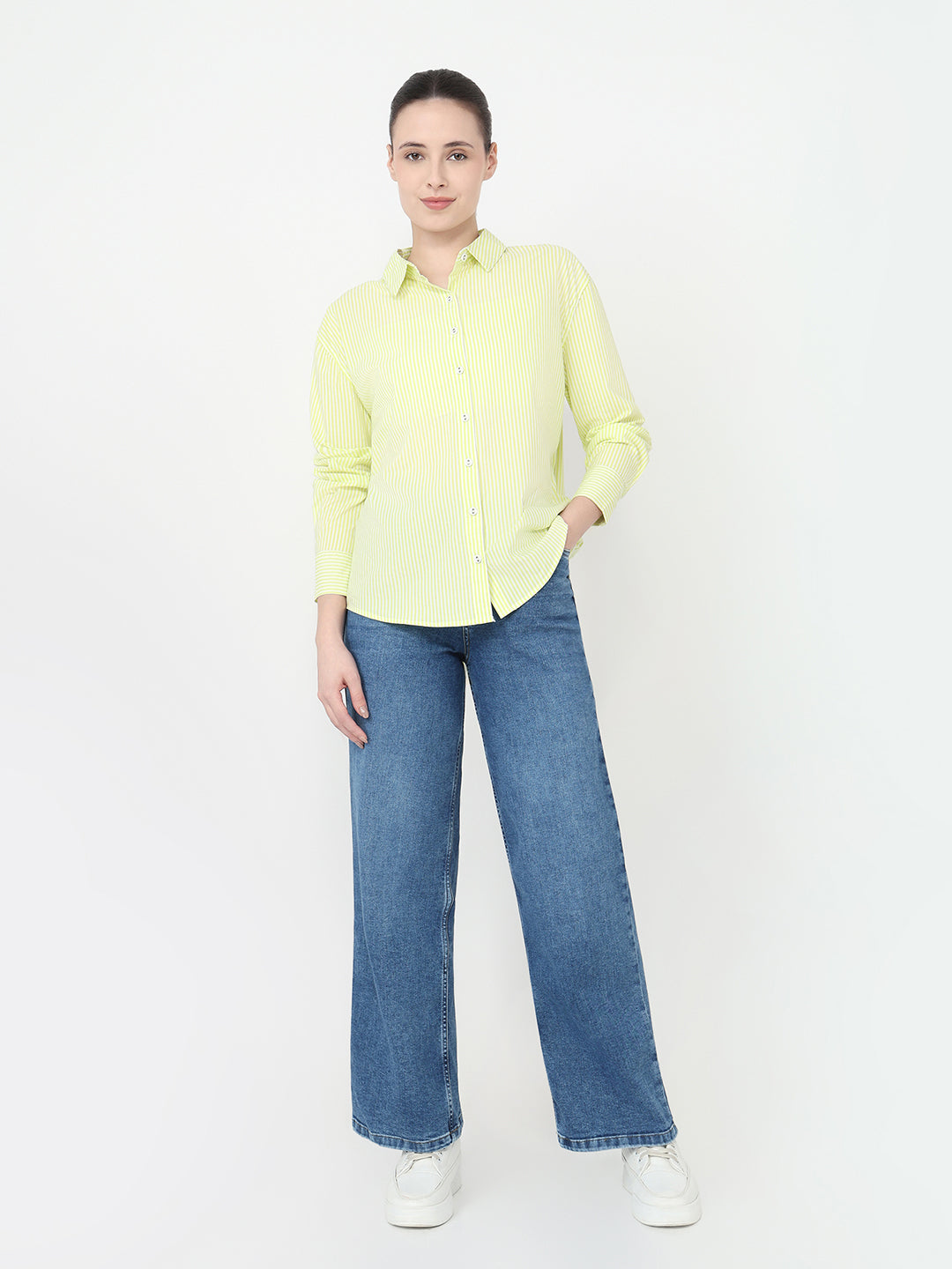 Women Lime/White Oversized Shirt
