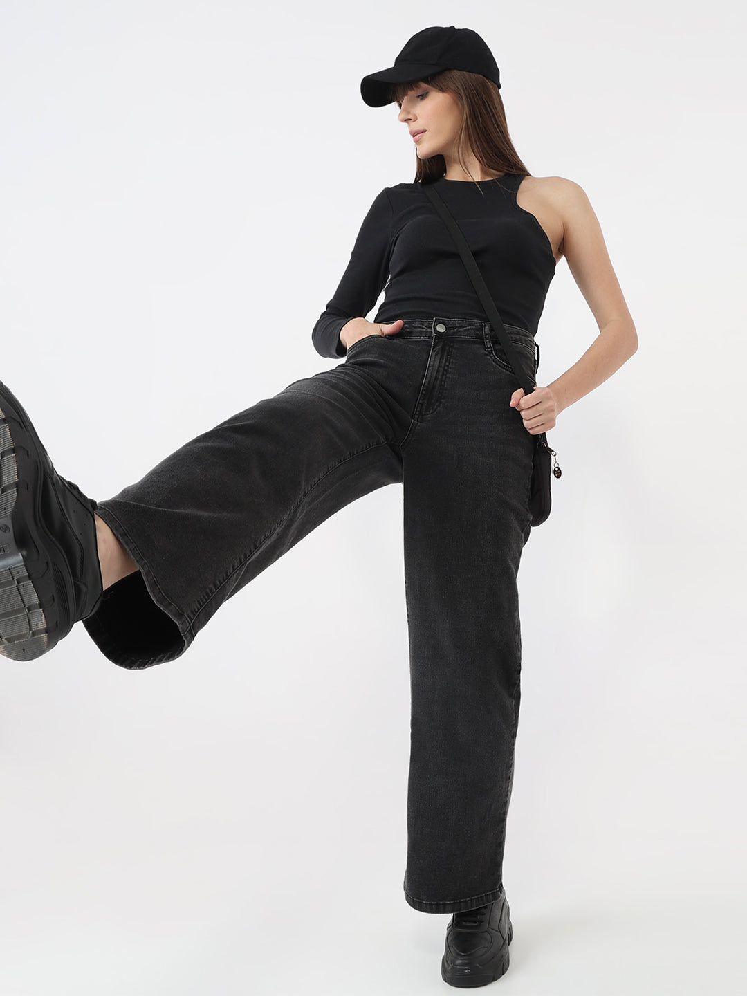 Women Charcoal High-Rise Loose Straight Jeans