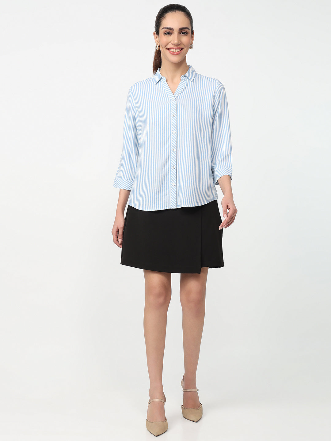 Women Sky/White Striped Shirt