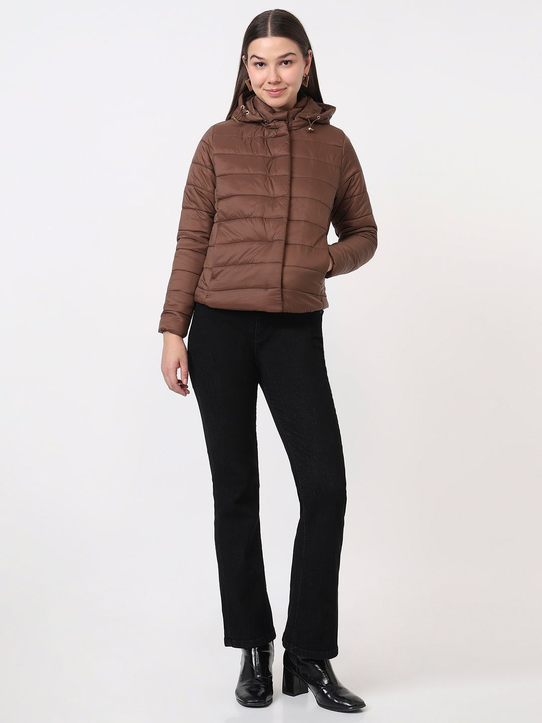 Women Sepia Slim Fit Winter Jacket