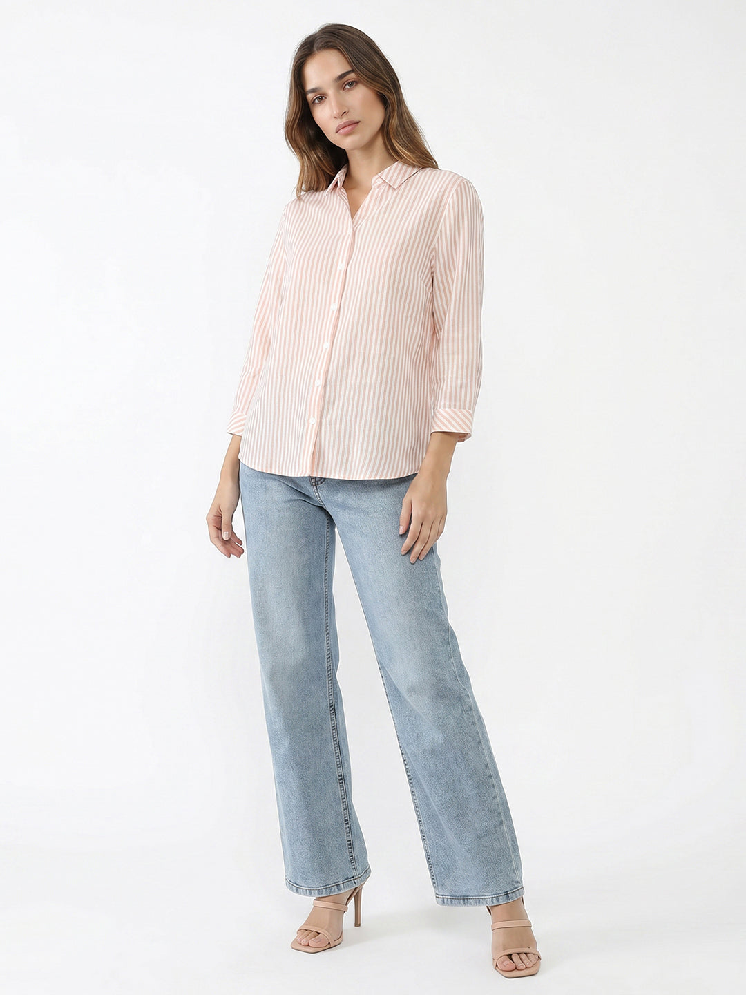Women Beige/White Striped Shirt