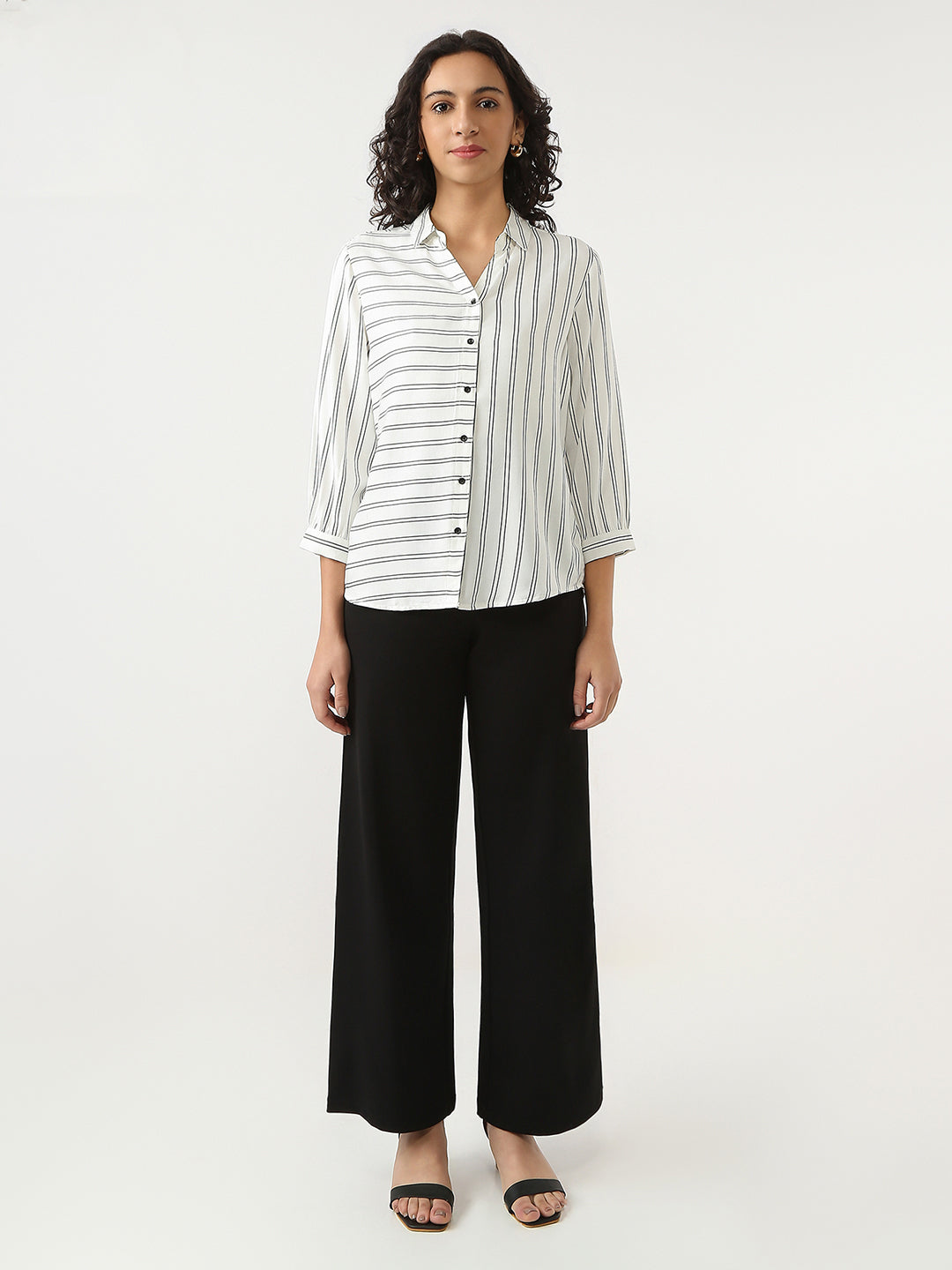 Women White/Black Stripe Shirt