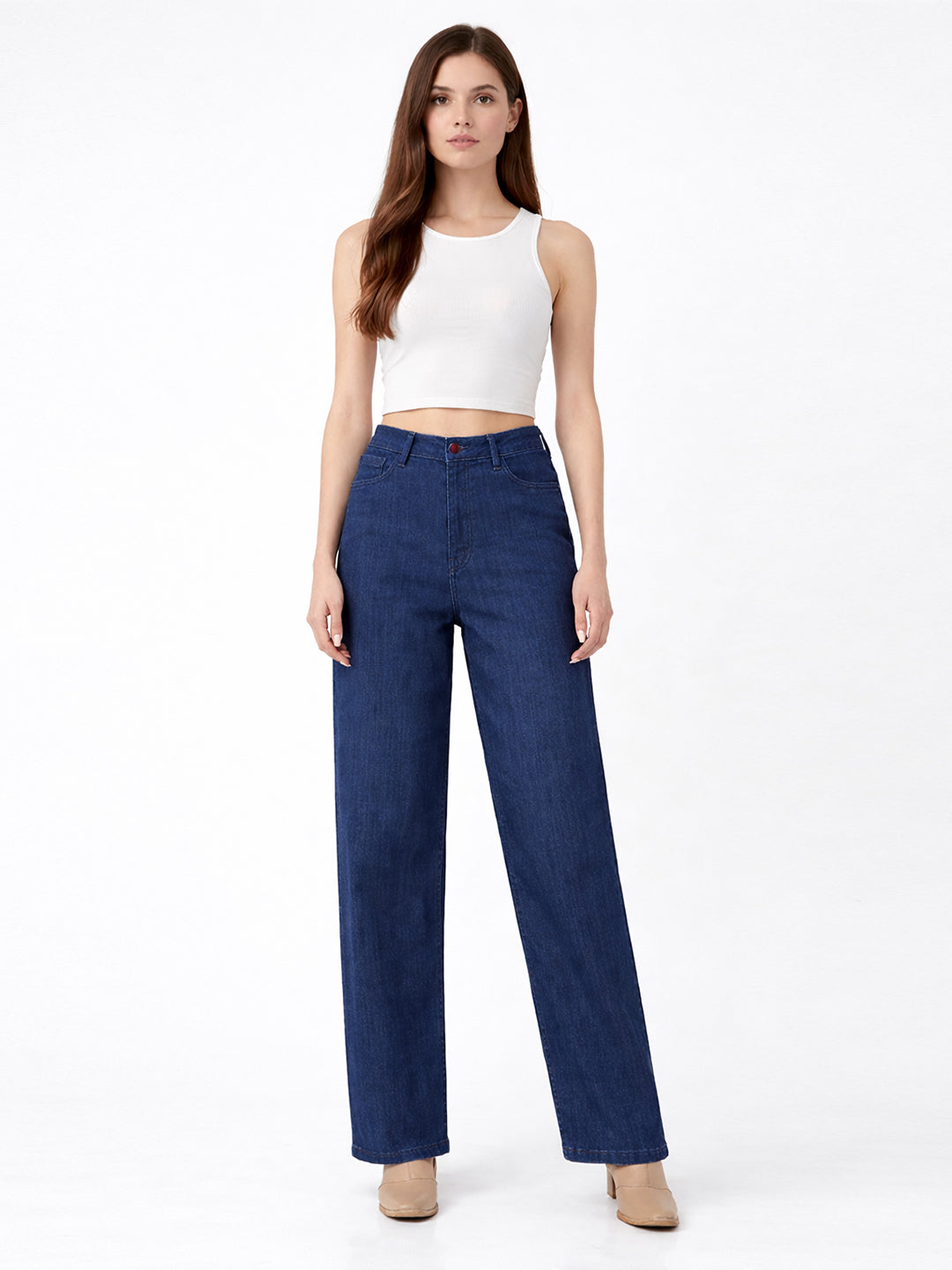 Women Dark Blue High-Rise Baggy Jeans