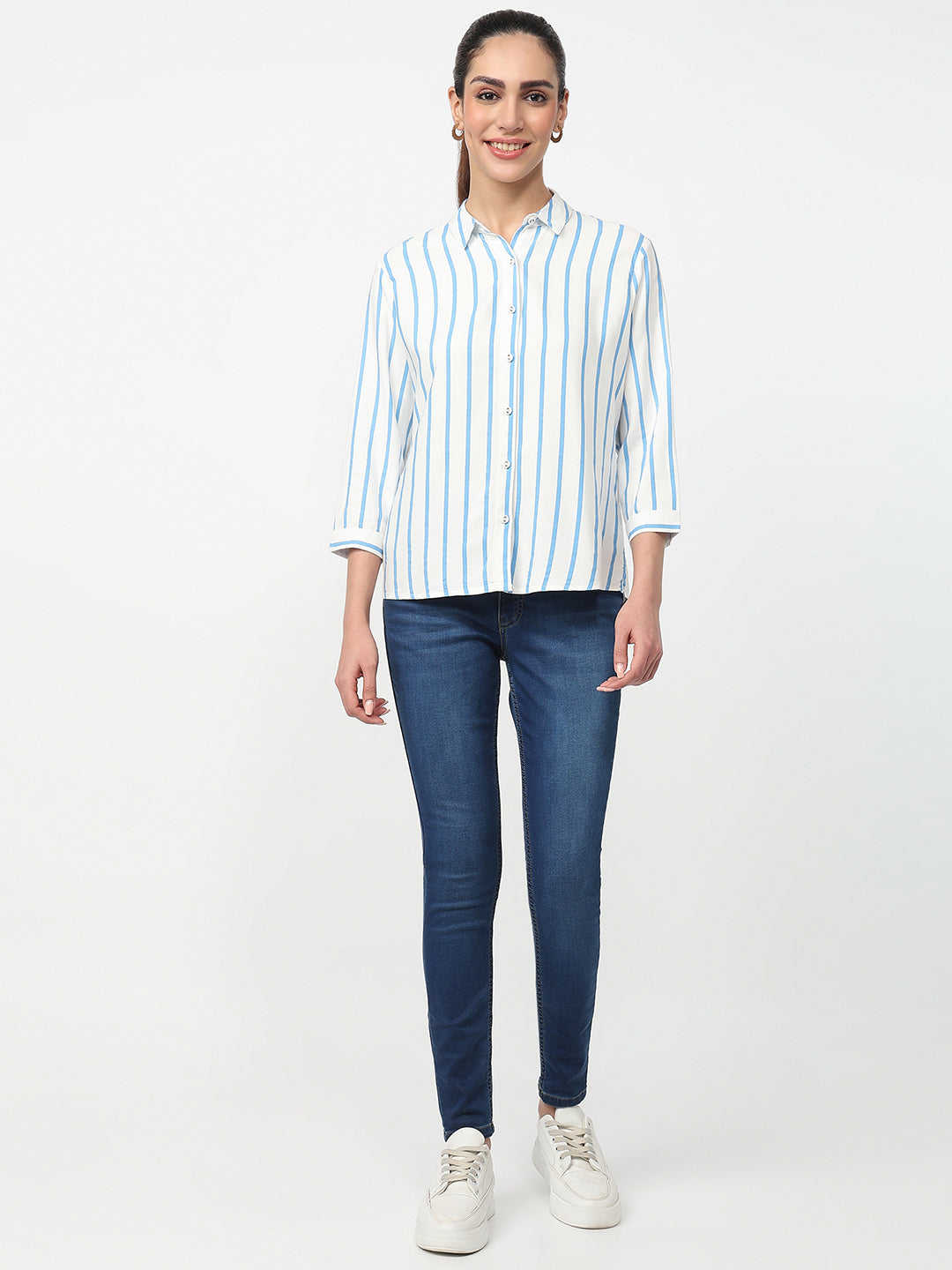 Women Sky/White Striped Shirt