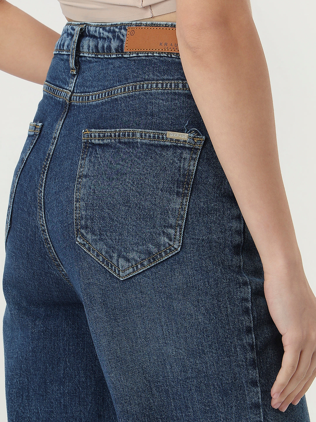 Women Blue High-Rise Crop Wide Leg Jeans