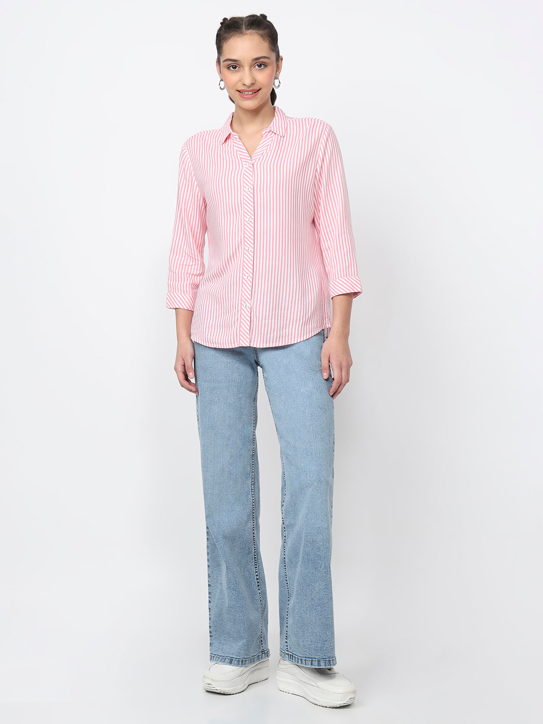 Women Pink/White Striped Shirt