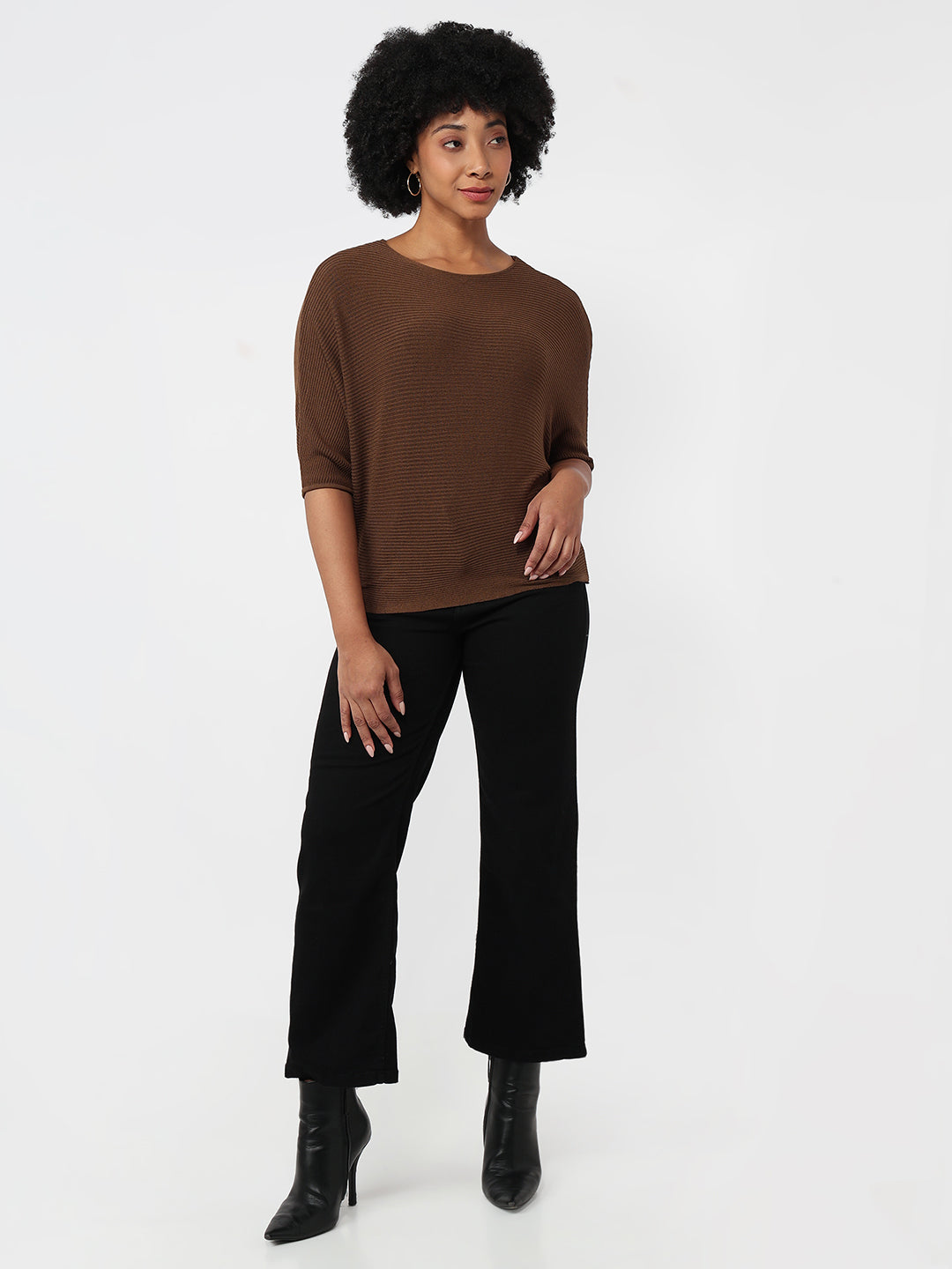 Women Sepia Slim Fit Batsleeve Top