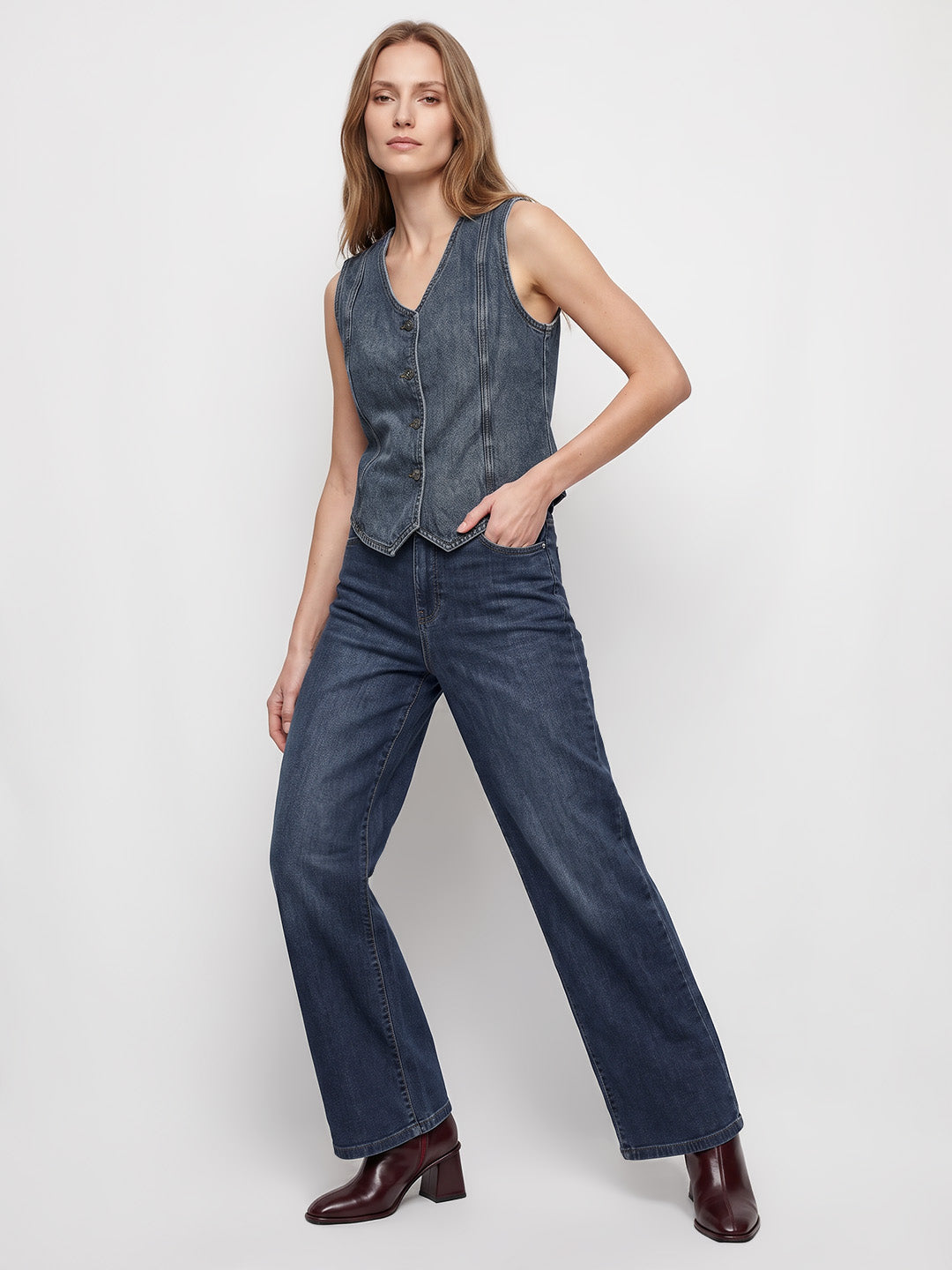 Women Blue Denim Vest