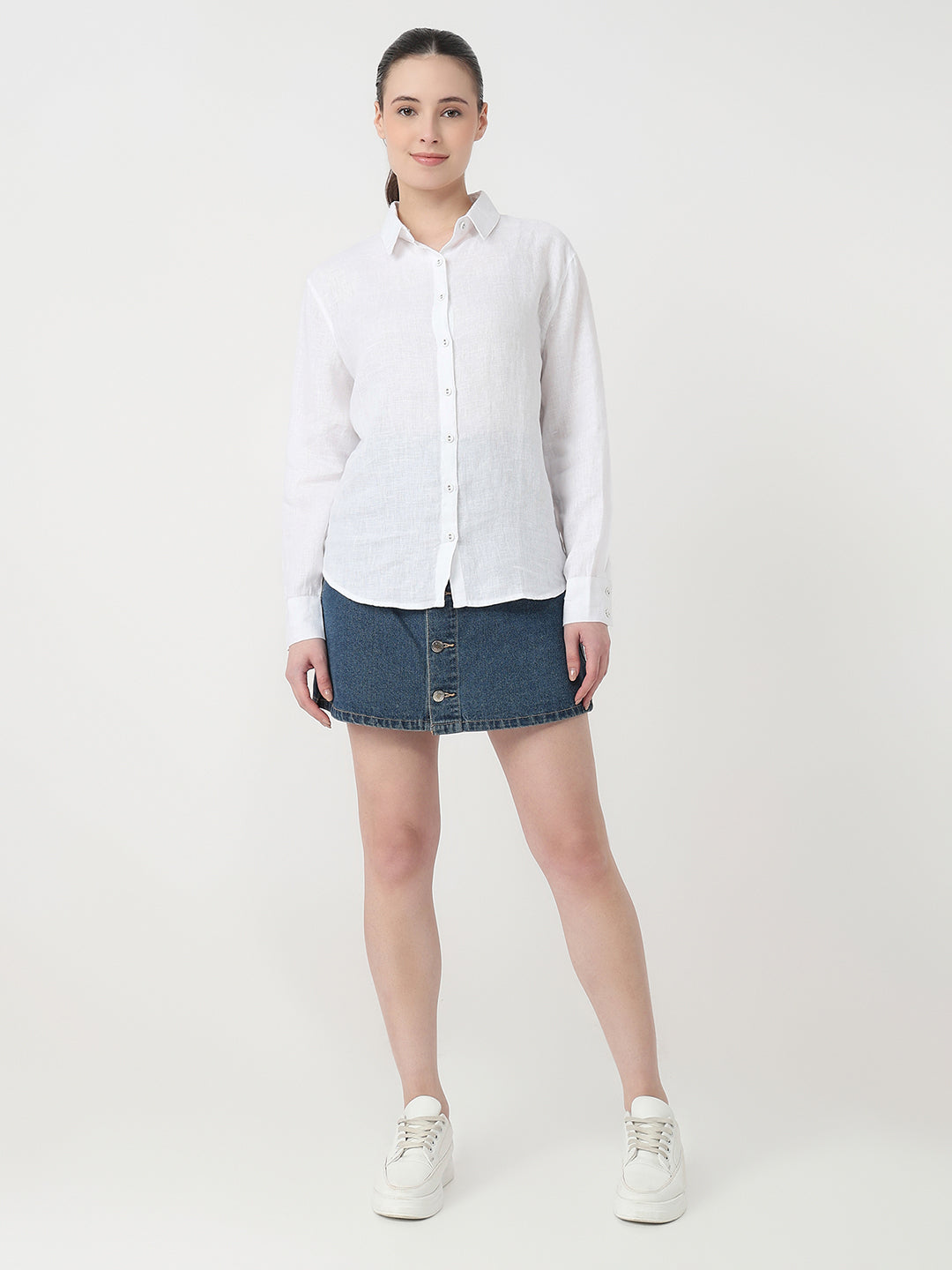 Women White Slim Fit Oversized Shirt