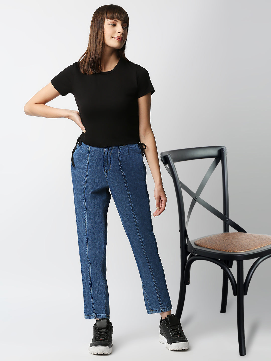 Women Black Crop T-Shirt